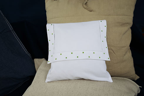 Hemstitch Baby Envelope Pillow 12"x12" Mint color Polka Dots - Click Image to Close